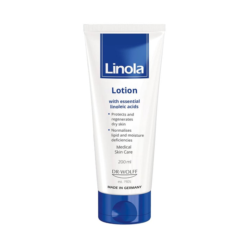 Linola Lotion - Body Lotion with Essential Linoleic Acids - for the Daily Care of Dry & Stressed Skin - Protects & Regenerates Dry Skin - Made in Germany - Vegan - 200 ml (6.8 Fl Oz) - Image 1